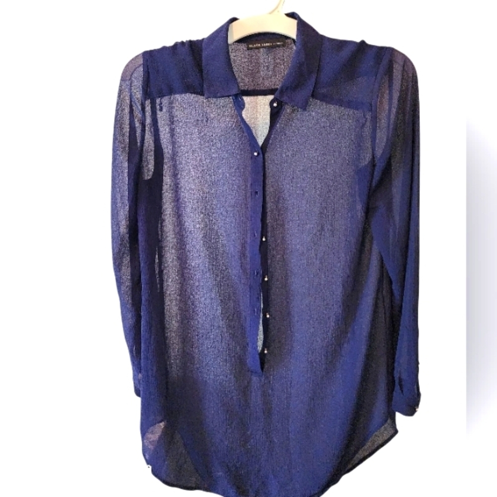 Black Label Chico's Blue Button Front Semi Sheer Blouse Size 00